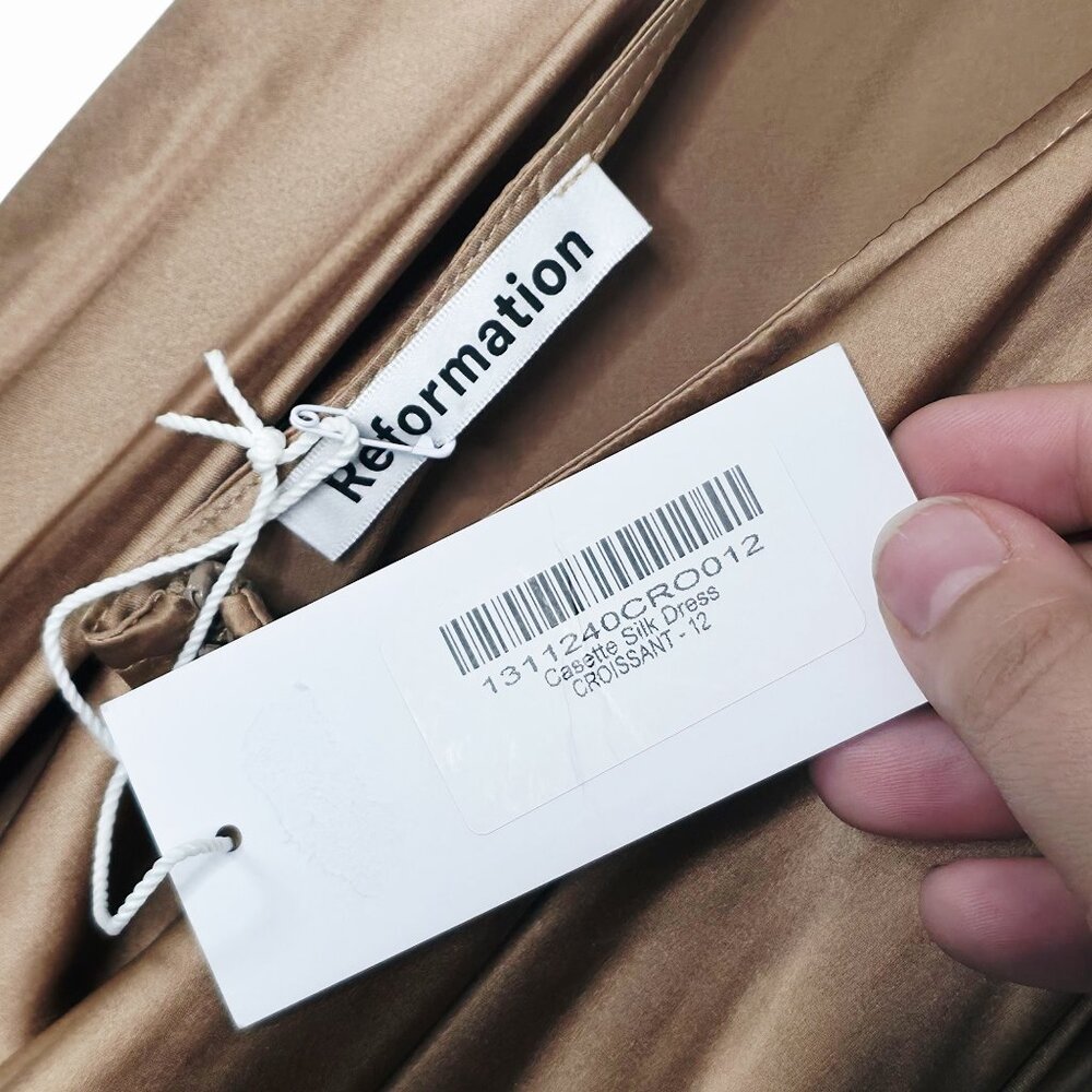 Reformation‎ Casette Midi Dress Croissant Brown Silk Cowl Neck Size 12 NWT - Picture 4 of 12